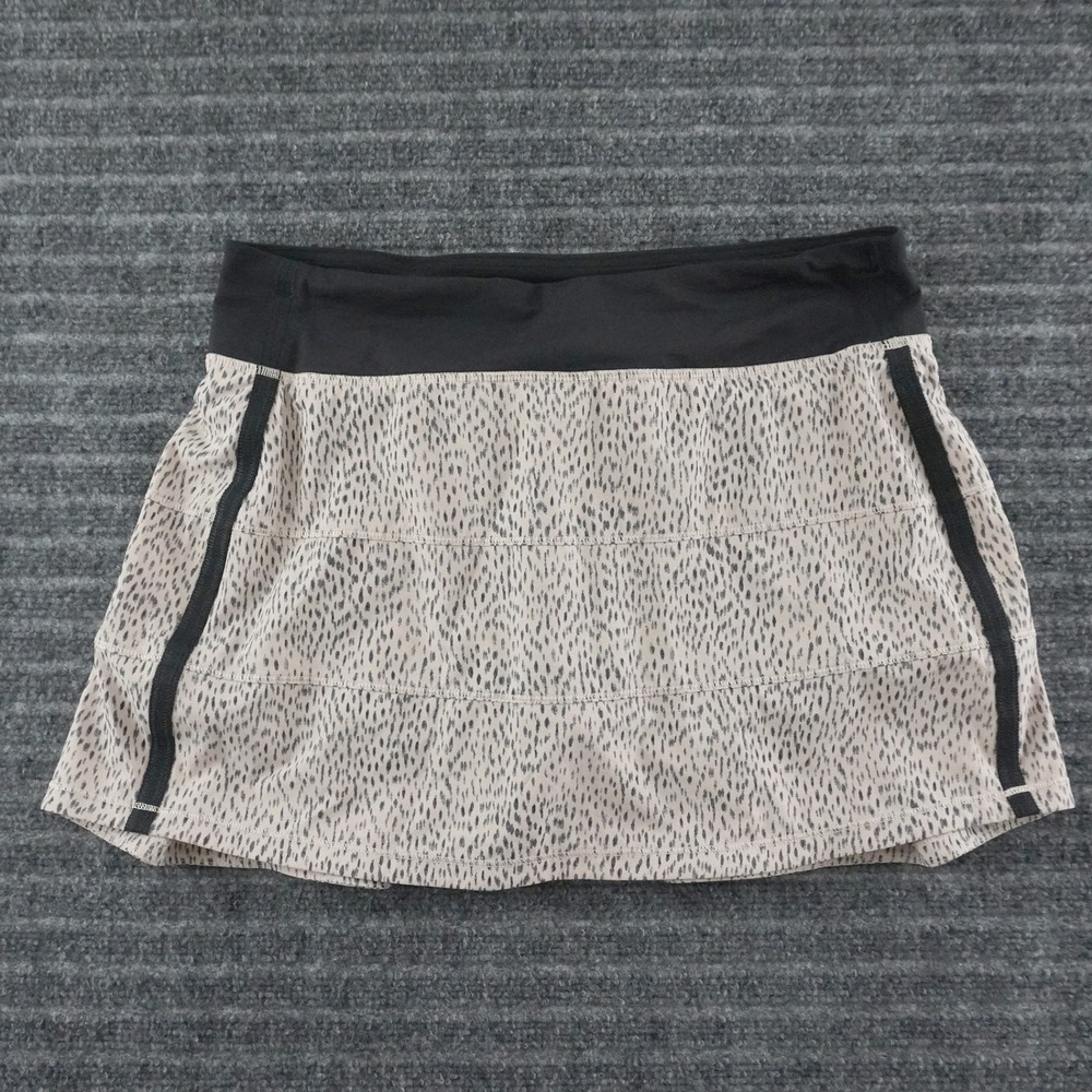 Lululemon Pace Rival Skirt Tall Women 8 Tall Tan Black Cheetah Print Skort
